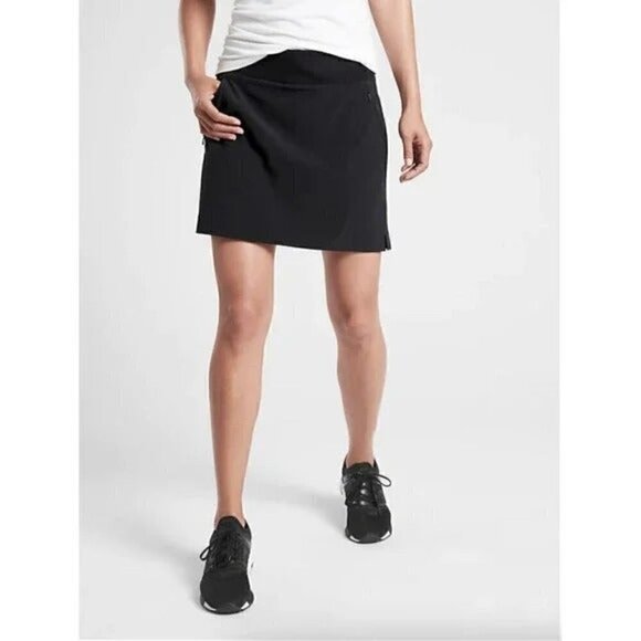 Athleta black athletic stretch mini soho skort skirt with shorts with pockets - Picture 1 of 11